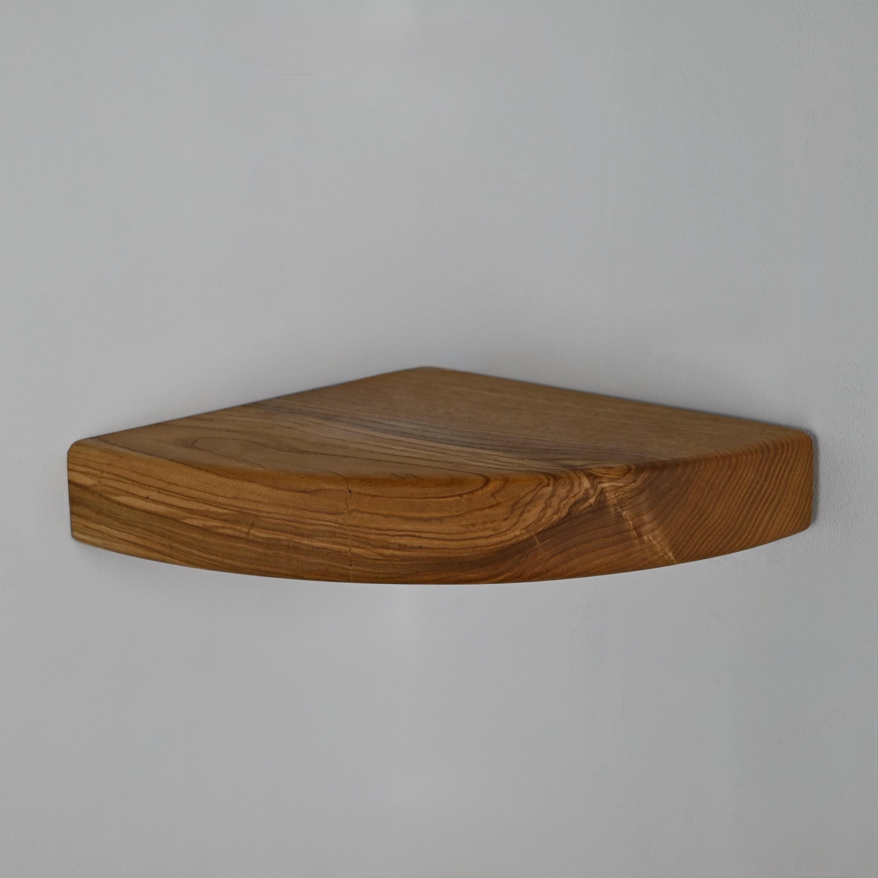 Handmade Natural Oak Corner Floating Shelf, Solid Wood Rounded-edge ...