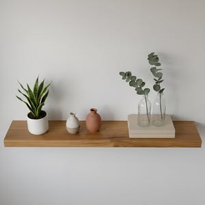 Premium Extra-Long Straight Edge Oak Floating Shelf, Solid Wood Wall Shelf, Invisible Mount, Minimalist Design, Sharp-Edge Shelf