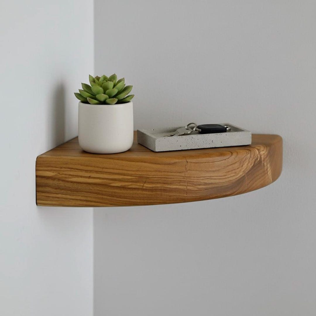 Luxury Rounded Corner Floating Shelf – Solid Wood Minimalist Wall Décor ...