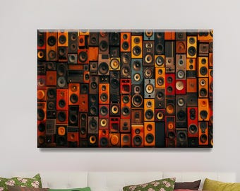 Vintage Speaker Canvas Painting, Retro Sound System Print Painting, Music Room Decor