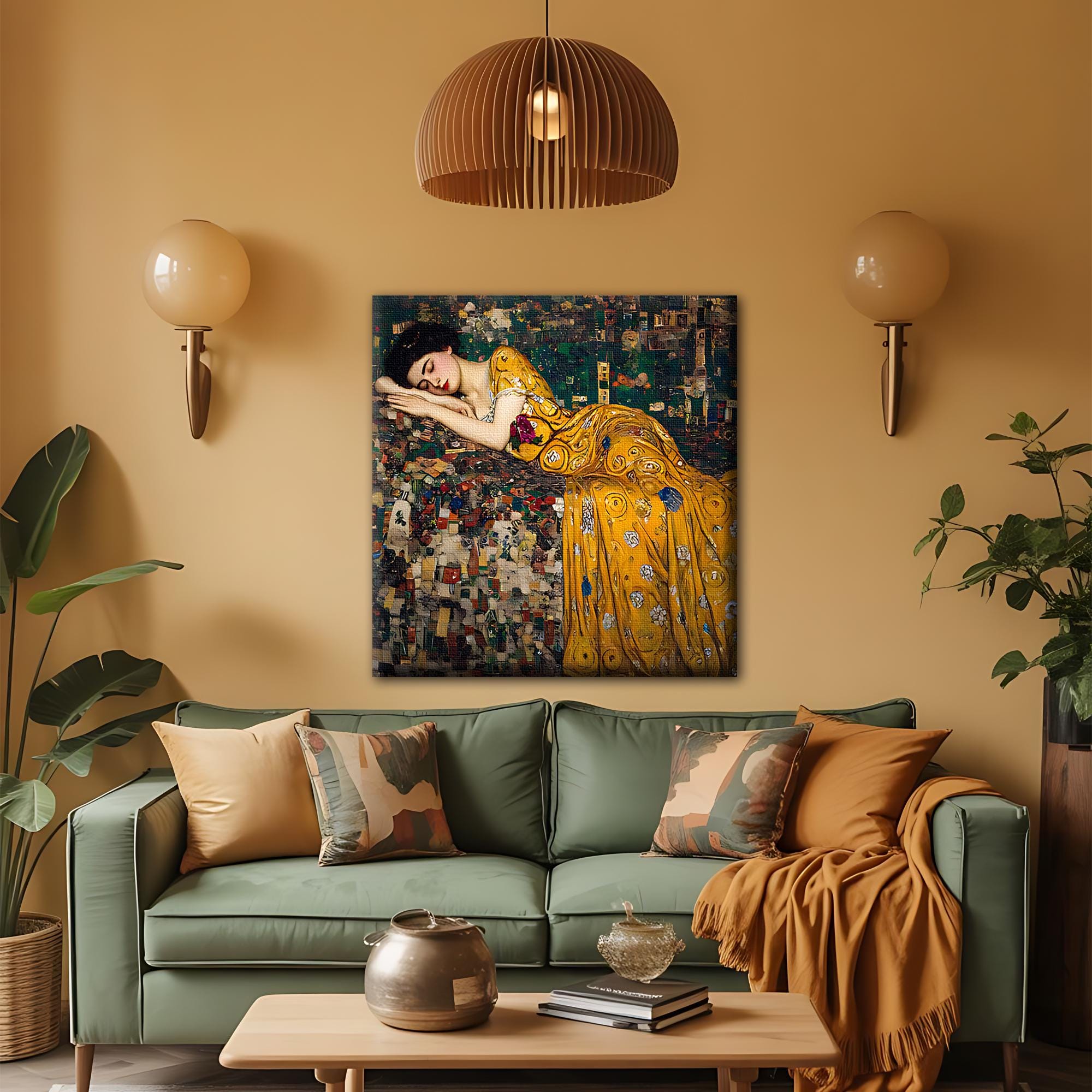 Gustav Klimt Style Canvas Wall Art, Sleeping Woman Oil Painting Print ...