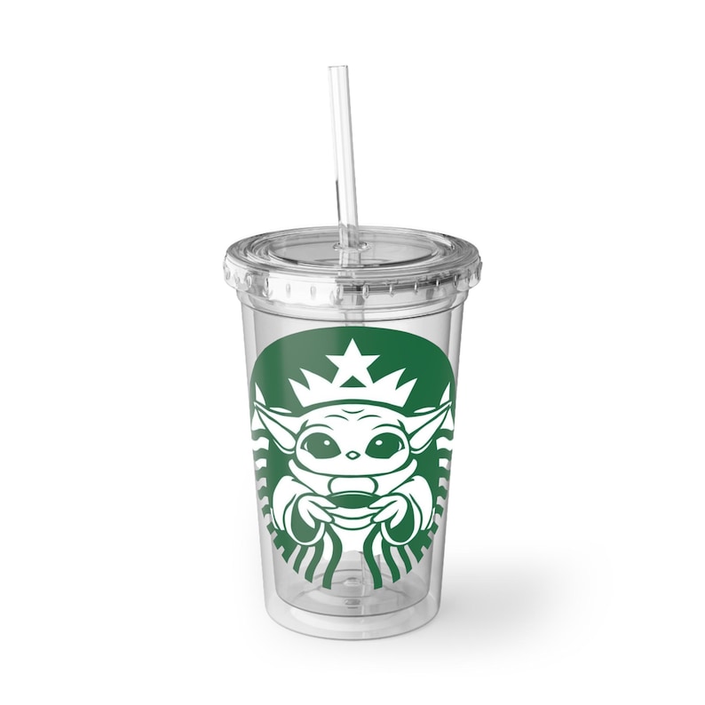 Baby Yoda Mermaid Logo Acrylic Cup | Clear Tumbler with Straw image 1