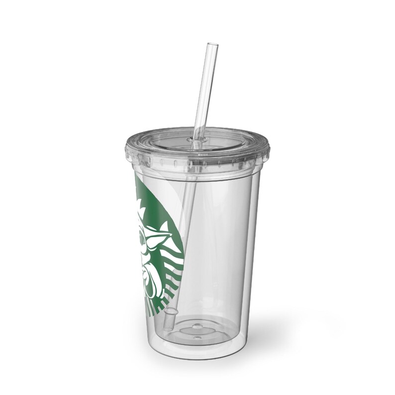 Baby Yoda Mermaid Logo Acrylic Cup | Clear Tumbler with Straw image 2