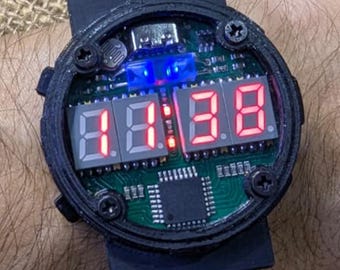 Post-apocalyptic handmade wristwatch (black with red indicators)
