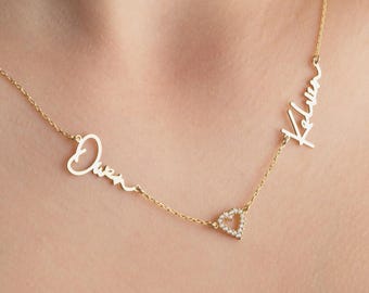 Collier personnalisé avec deux prénoms et coeur Collier personnalisé avec pendentif coeur, cadeau délicat pour la fête des mères, cadeau couple unique pour petite amie
