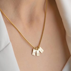 14K Gold Multiple Initial Tag Necklace, Sterling Silver Letter Charm Necklace, Personalized Family Initial Jewelry, Christmas Gift for Mom