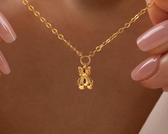 Minimalist Bear Necklace, 3D Puff Bear Necklace,Gold Mini Tiny Bear Necklace, Animal Necklace, Gift for her, Mothers Day Gift, Gifts