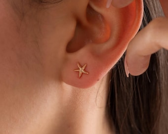 Dainty Starfish Stud Earrings, 18K Gold Tiny Starfish Earrings, Ocean Earrings, Everyday Earrings, Minimalist Mothers Day Gift for Women