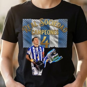 Real Sociedad Campeones 4 2025/26 Tee | Soccer Player Graphic Shirt,camiseda real sociedad champions,retro 90s real sociedad tee image 1