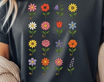 Botanical Floral Illustration tee,Bouquet Shirt,Flower Lover Shirt,Retro Floral Shirt,Flower Shirt,Plant Ladies Shirt, Gift for Nature Lover