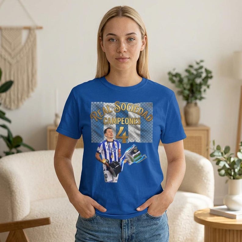 Real Sociedad Campeones 4 2025/26 Tee | Soccer Player Graphic Shirt,camiseda real sociedad champions,retro 90s real sociedad tee image 2