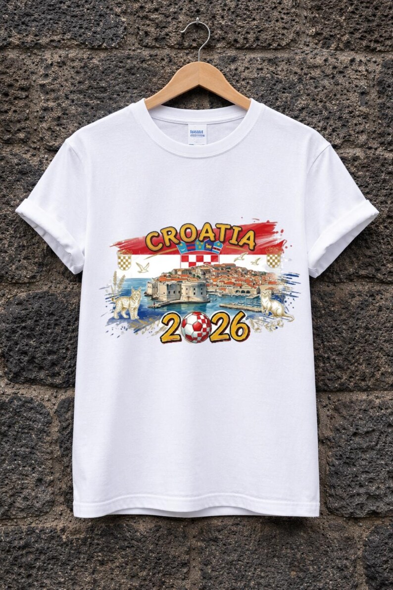 Croatia 2026 Soccer Crest T-Shirt, Croatian Flag Football Tee Futbol Fan Shirt Trending Gift For Men Women Unisex Coastal Landmark Graphic image 1
