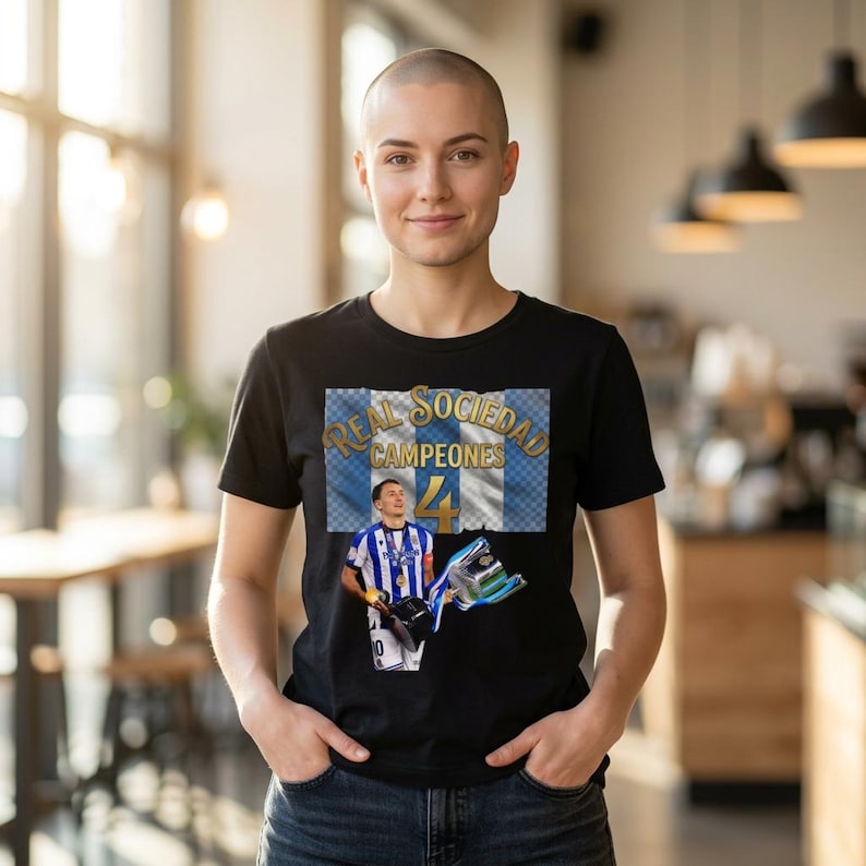 Real Sociedad Campeones 4 2025/26 Tee | Soccer Player Graphic Shirt,camiseda real sociedad champions,retro 90s real sociedad tee image 1