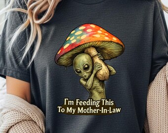 面白いキノコエイリアンイラストTシャツ、トリッピーなキノコシャツ、レトロなサイケデリックTシャツ、ヴェイパーウェイヴグラフィックTシャツ、ウィアードコアフェスティバルTシャツ