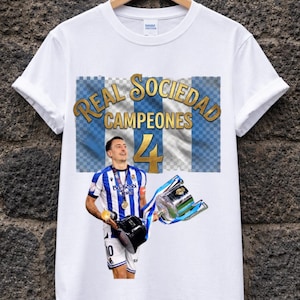 Real Sociedad Campeones 4 2025/26 Tee | Soccer Player Graphic Shirt,camiseda real sociedad champions,retro 90s real sociedad tee image 3
