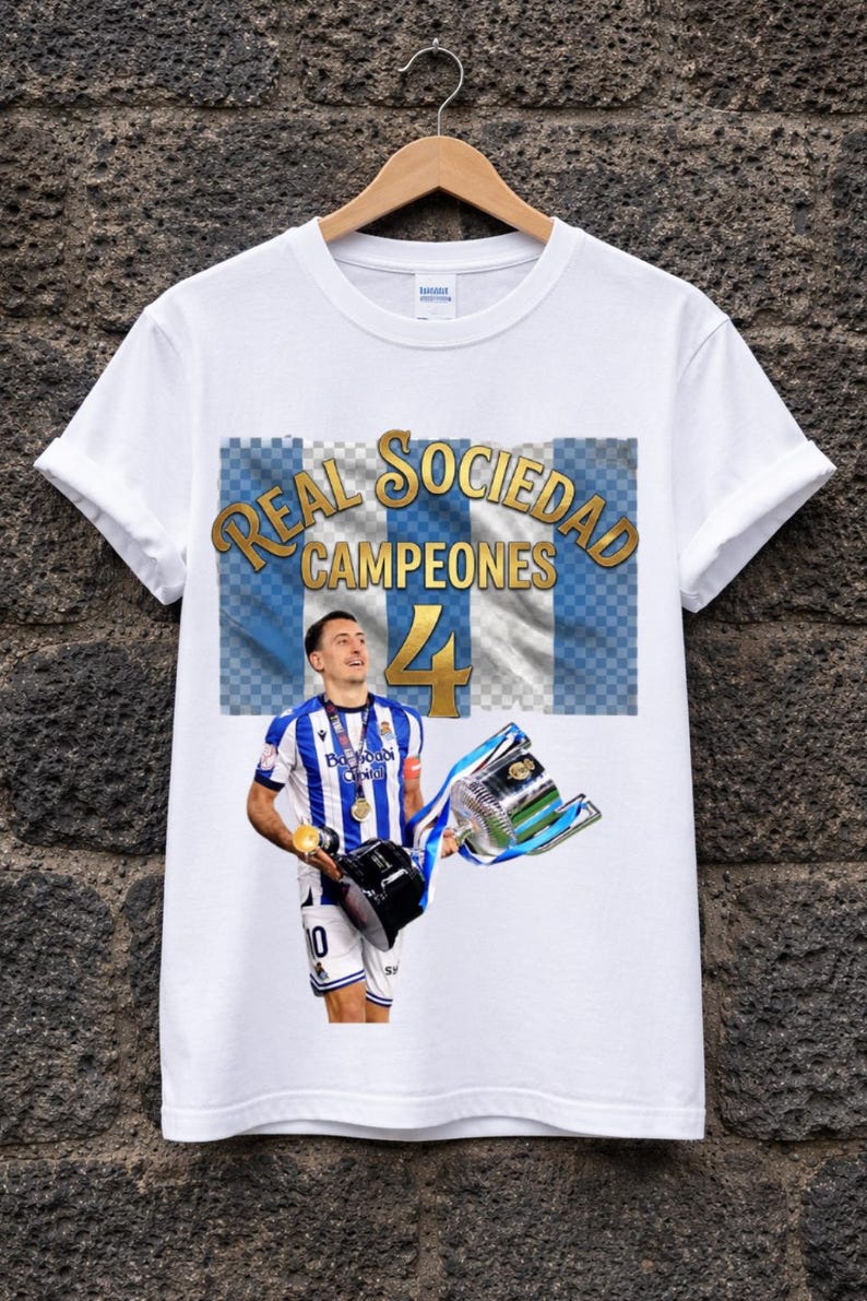 Real Sociedad Campeones 4 2025/26 Tee | Soccer Player Graphic Shirt,camiseda real sociedad champions,retro 90s real sociedad tee image 3