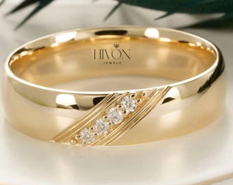 10K Solid Gold 5mm Men's Wedding Band Personalized Free Engraving Minimalist Moissanite Band Gift For Him Gift For Men Father's day Gift