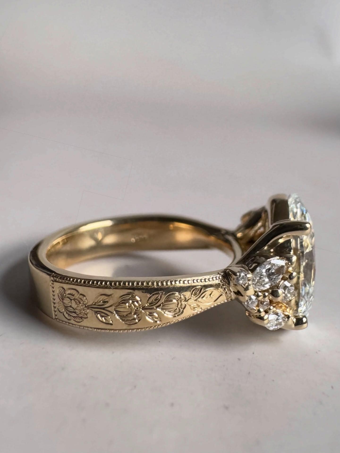 Hand Engraved Oval Engagement Ring - Etsy