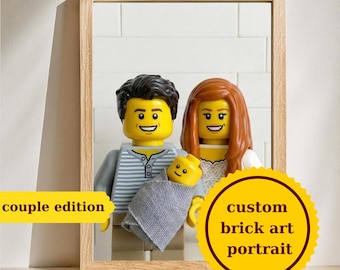 Retrato de pareja con arte de ladrillo personalizado