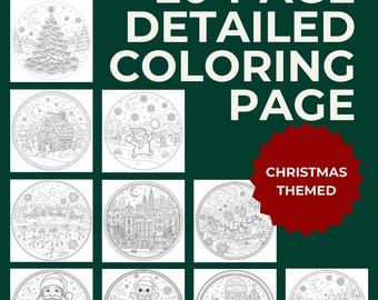 Libro para colorear navideño detallado de 20 páginas / Adultos y niños