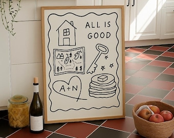 Póster de recuerdo personalizado / Arte personalizado dibujado a mano / 5 artículos