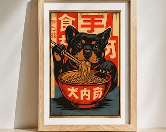 Retrato personalizado de mascota japonesa • Póster retro de ramen • Ilustración digital personalizada de mascota (descarga)