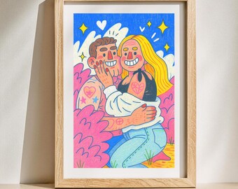 Retratos personalizados estilo crayón / Familias, parejas, mascotas, niños (digitales)