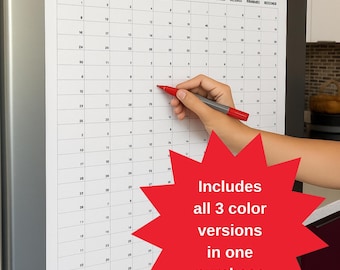 Calendario de pared de un vistazo del año 2026: calendario de una página imprimible