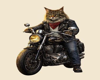 Camiseta de moto con estampado de Maine Coon, regalo para amantes de los gatos moteros.