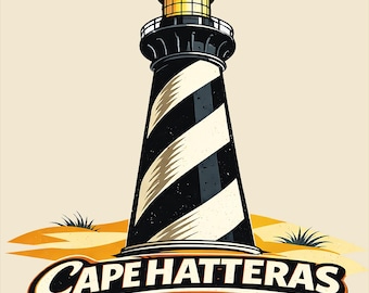 Camiseta del Faro de Cape Hatteras, Carolina del Norte, OBX Coastal Art Tee