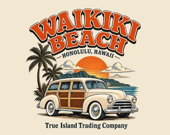 Waikiki Beach Classic Surf Wagon Hawaiian T-Shirt