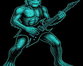 Lagoon Creature Guitarist Shirt Retro Monster Rock Tee for Metal Horror Music Lovers