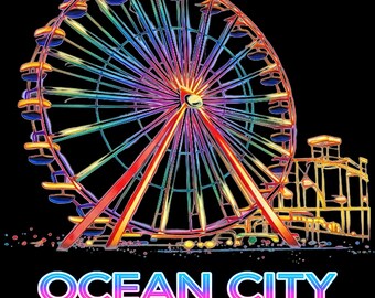 Camiseta retro de playa con estampado de la noria de Ocean City, Maryland