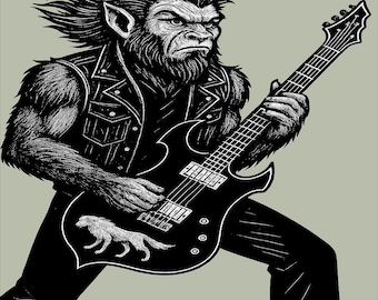 Wolfman Rock Star Guitar Shirt – Retro Monster Metalhead Horror Metal