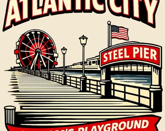 Camiseta estilo vintage Atlantic City Shirt Steel Pier Boardwalk Heritage Style Tee