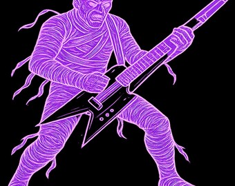 Neon Mummy Metal Guitarist Shirt – Monster Neon Horror Rock Tee