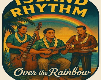 Camiseta vintage de música hawaiana, estilo retro de los años 50, estilo isla tropical de mediados de siglo, estilo Aloha