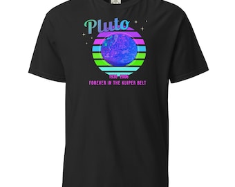 T-shirt spatial rétro Pluton - T-shirt planète néon cosmique - cadeau drôle d'astronome scientifique