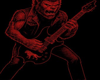 Werewolf Guitarist Shirt Heavy Metal Wolfman Rock Horror Music Gift