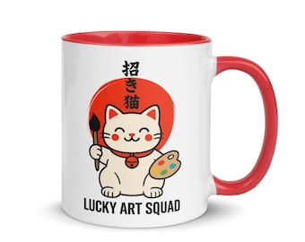 Maneki Neko Lucky Cat Mug Gift for bKawaii Cat Lovers