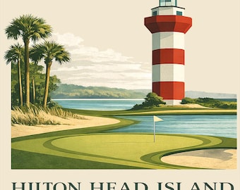 Camiseta de golf con diseño del faro de Hilton Head Island, Harbour Town Vintage, estilo costero de Carolina del Sur.