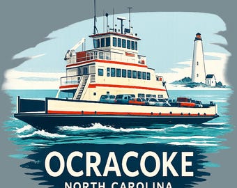 Camiseta vintage de recuerdo costero de la isla OBX, Ocracoke Ferry, Carolina del Norte