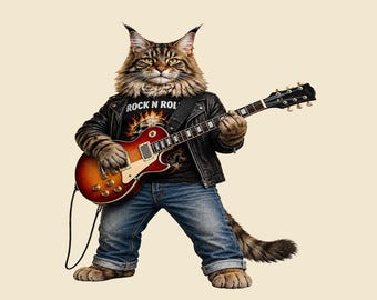 Camiseta de guitarra con diseño de Maine Coon, regalo ideal para músicos de rock y amantes de los gatos.