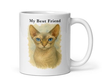 Sphynx Cat Portrait Mug, Hairless Cat Lover Gift
