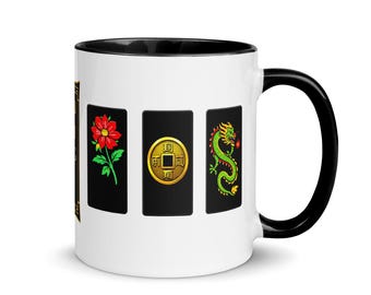 Taza de café de regalo para Mah Jongg, taza para jugador de fichas del Dragón Verde del Viento del Oeste