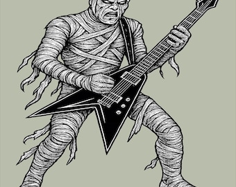 Vintage Mummy Rock Guitarist Shirt – Metal Monster Horror Rock Tee
