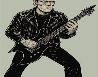 Classic Frankenstein Guitarist Shirt Vintage Monster Rock Psychobilly Music Gift