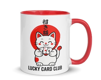 Maneki Neko Lucky Cat Mug Kawaii Gift for Cat Lovers