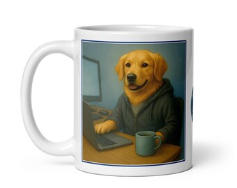 Golden Retriever Programmer Mug – Office Working Dog Coffee Cup – Coder Gift for Tech Lovers