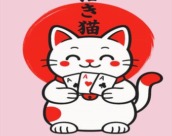 Maglietta Gatto Portafortuna – Maglietta artistica con gatto Maneki Neko, design giapponese